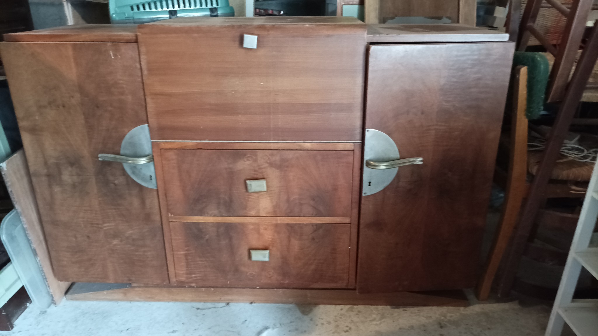 meuble bois deux tiroirs deux portes étagères pied moustache à rénover restaurer la fille de l'R meuble bois deux tiroirs deux portes étagères pied moustache à rénover restaurer la fille de l'R