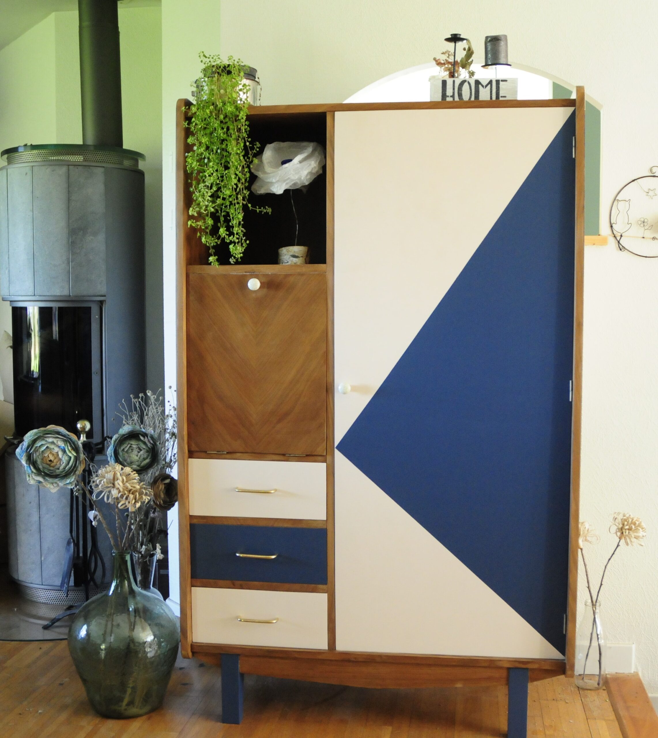 Meuble relooké seconde vie bois couleurs fleurs papier déco la fille de l'r